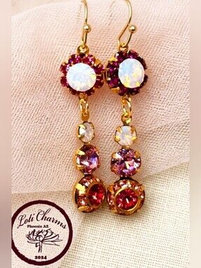 Rose Opal & Pink Flower Swarovski Crystal In Dainy Gold Plated Earrings